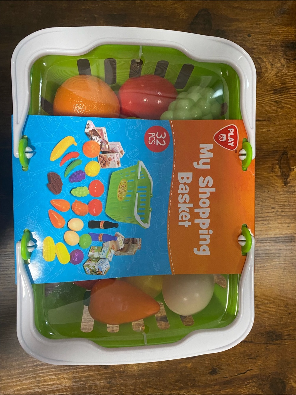 My Shopping Basket Kids Toy - Green Play Basket with Assorted Fruit